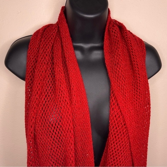 Y2K STEVE MADDEN RED GLITTER KNIT CROCHET INFINITY SCARF - Picture 5 of 11